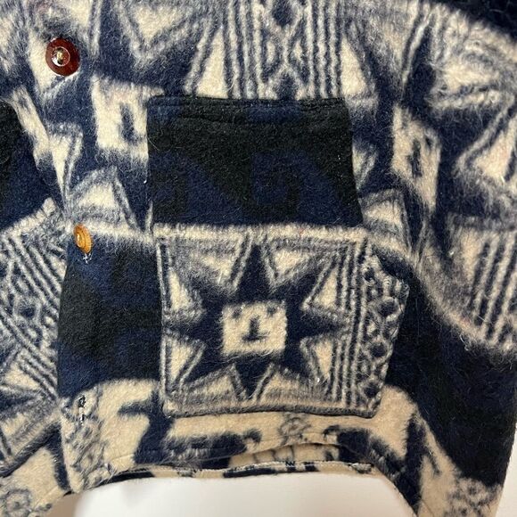 Vintage Handmade Alpaca Hooded Coat Navy Beige Aztec made in Ecuador Mens L - Picture 2 of 5